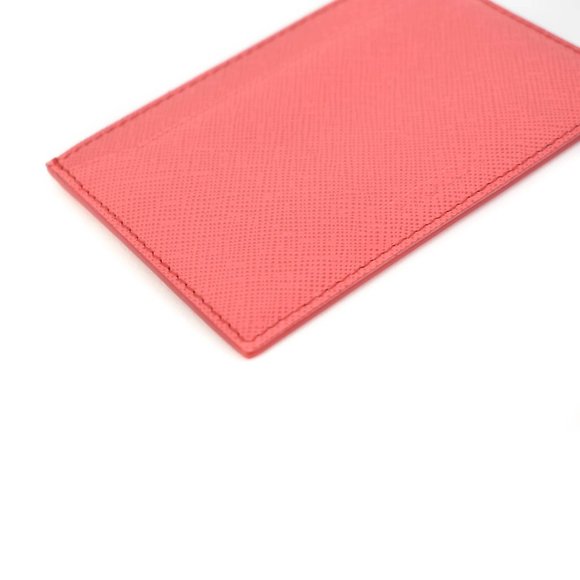 PRADA: Peony Pink, Saffiano Leather & Logo Card Wallet/Holder (pn) - Picture 5 of 8